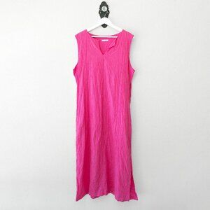 Cypress Hot Pink Embroidered Midi Dress XL Sleeveless Split Neck Pockets Boho